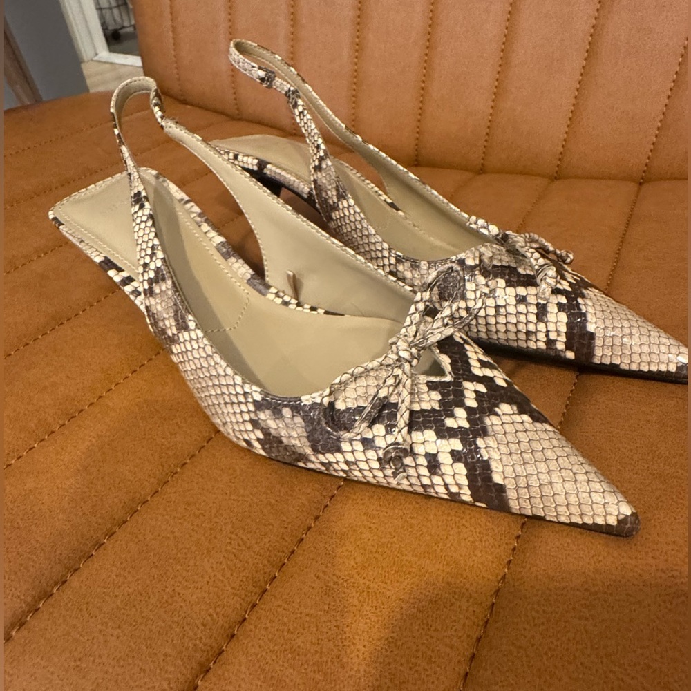 Mango Elegant Snake Print Slingback Heels
